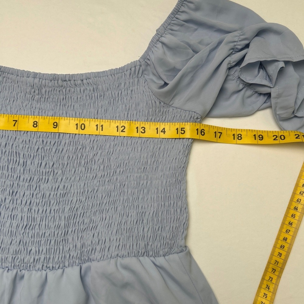 PrettyGarden Womens Smocked Flutter Sleeve Ruffle Midi Dress Size L Light Blue - Picture 7 of 11